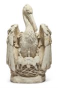 AN IMPRESSIVE PLASTER MODEL OF A PELICAN IN HER PIETY, PROBABLY 19TH CENTURY