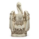 AN IMPRESSIVE PLASTER MODEL OF A PELICAN IN HER PIETY, PROBABLY 19TH CENTURY