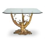 A GILT METAL AND GLASS DINING TABLE, MANNER OF JACQUES DUVAL-BRASSEUR