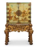 A PAINTED LACQUER CABINET ON GILTWOOD STAND, EARLY 20TH CENTURY