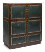 A MAHOGANY AND LEATHER CLAD CHEST