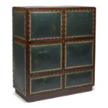 A MAHOGANY AND LEATHER CLAD CHEST