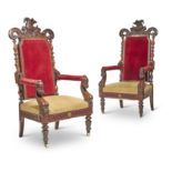 A PAIR OF CONTINENTAL CARVED WALNUT ARMCHAIRS, CIRCA 1870