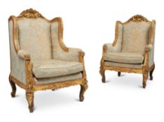 A PAIR OF FRENCH GILTWOOD AND COMPOSITION ARMCHAIRS