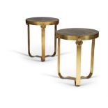 A PAIR OF STEEL AND FAUX SHAGREEN OCCASIONAL TABLES