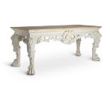 A PAIR OF GEORGE II STYLE CARVED, PAINTED AND GESSO PIER TABLES