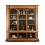 A VICTORIAN MAHOGANY AND MARQUETRY INLAID DISPLAY CABINET