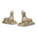 A PAIR OF PAINTED PLASTER MODELS OF SPHINXES TO DESIGNS BY ROBERT ADAM, 20TH CENTURY