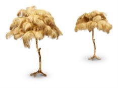A PAIR OF GILT RESIN AND OSTRICH FEATHER TABLE LAMPS, BY A MODERN GRAND TOUR