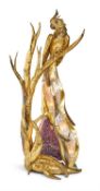 A BRASS AND AMETHYST GEODE ILLUMINATED FLOOR LAMP, BY JACQUES DUVAL-BRASSEUR