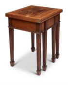 A MAHOGANY, SATINWOOD AND TULIPWOOD CARD TABLE