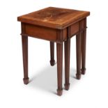A MAHOGANY, SATINWOOD AND TULIPWOOD CARD TABLE