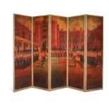 A LARGE FIVE FOLD SCREEN,LATE 19TH OR 20TH CENTURY