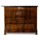 A WALNUT AND FOSSILISED MARBLE TOPPED CHEST OF DRAWERS