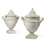 A PAIR OF PLASTER URNS IN GEORGE III STYLE