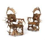 A PAIR OF ANTLER THRONE CHAIRS, 20TH CENTURY