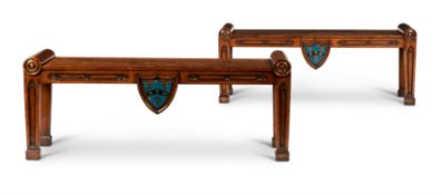 A PAIR OF OAK HALL BENCHES, CIRCA 1860