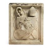 A CONTINENTAL SCULPTED LIMESTONE ARMORIAL RELIEF, 19TH CENTURY