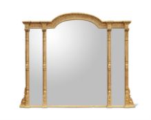 A VICTORIAN CARVED GILTWOOD AND COMPOSITION OVERMANTEL WALL MIRROR, CIRCA 1870