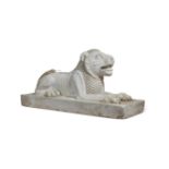 A PLASTER MODEL OF A RECUMBENT LION 20TH CENTURY