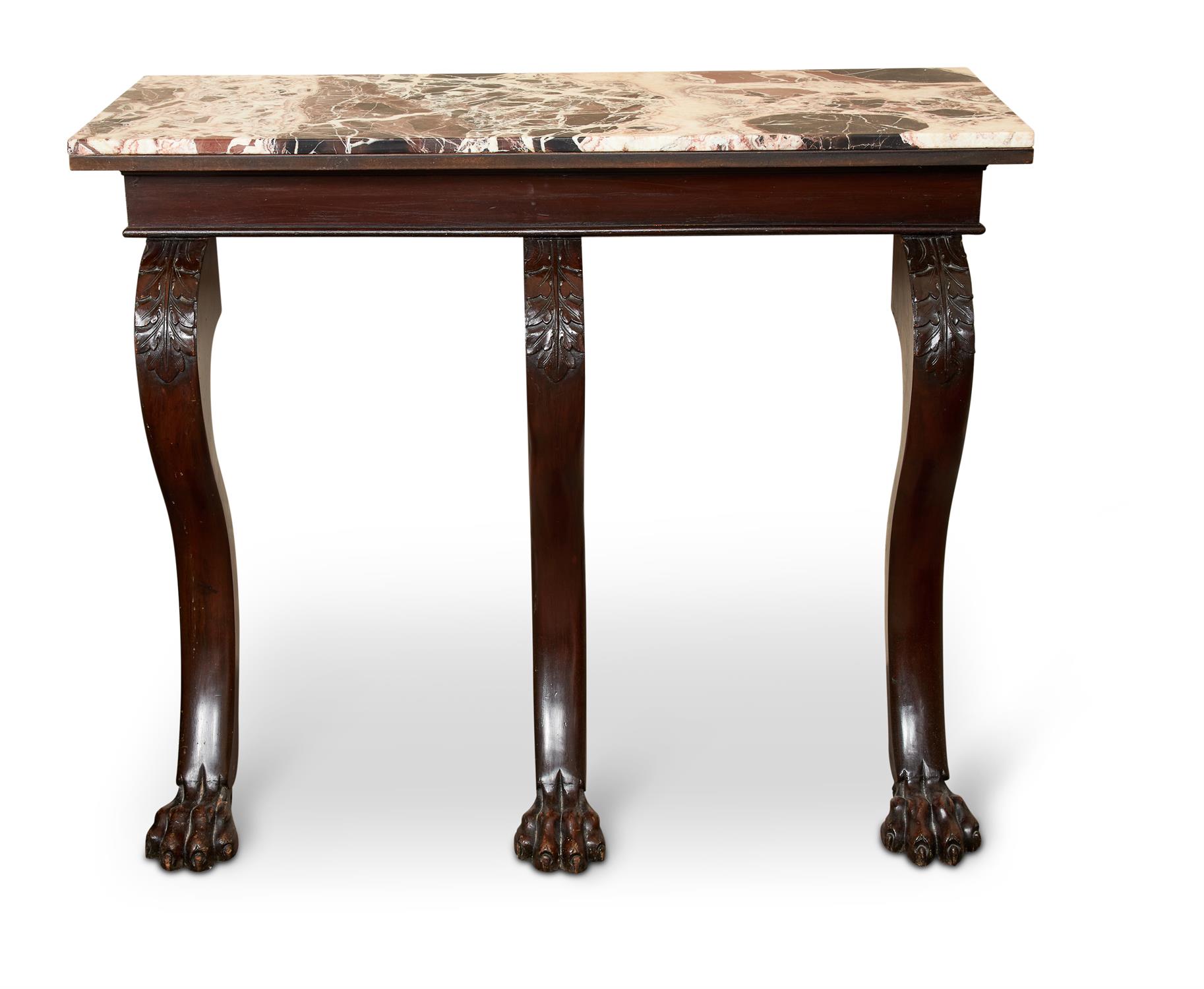 A PAIR OF MAHOGANY AND MARBLE TOPPED SIDE TABLES - Image 3 of 3