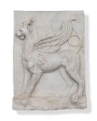 A PLASTER PANEL OF A WINGED LION