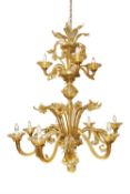 A MURANO AMBER GLASS ELEVEN LIGHT CHANDELIER