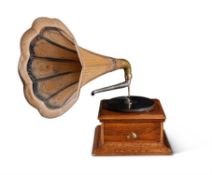 AN OAK WIND-UP GRAMOPHONE, BY HMV