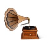 AN OAK WIND-UP GRAMOPHONE, BY HMV