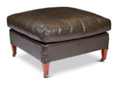 A LEATHER UPHOLSTERED CENTRE STOOL, MID 20TH CENTURY