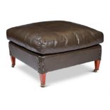 A LEATHER UPHOLSTERED CENTRE STOOL, MID 20TH CENTURY