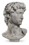 AN OVERSIZED PLASTER BUST OF DAVID, MODERN