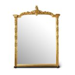 A SCOTTISH BARONIAL CARVED GILTWOOD OVERMANTEL WALL MIRROR