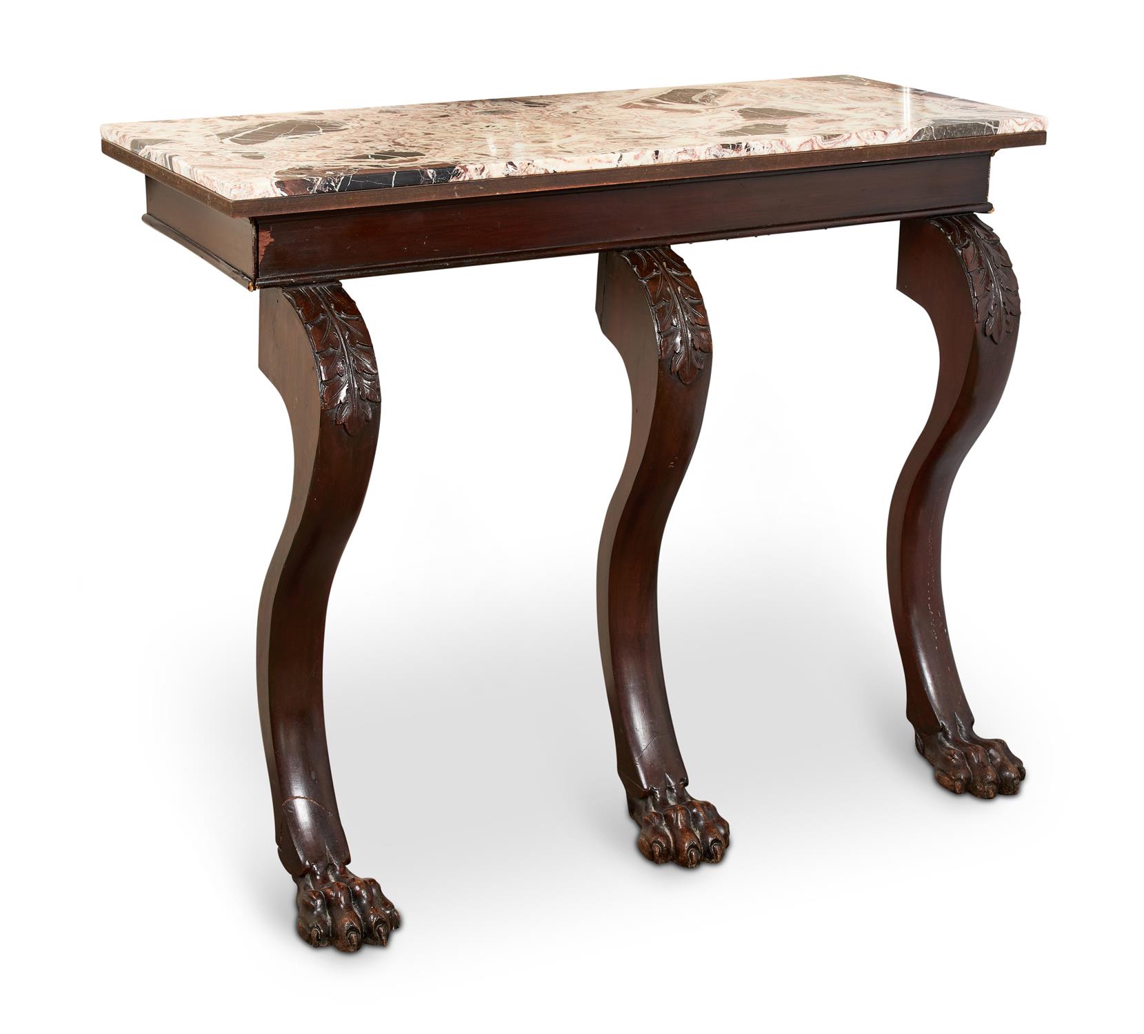 A PAIR OF MAHOGANY AND MARBLE TOPPED SIDE TABLES - Image 2 of 3