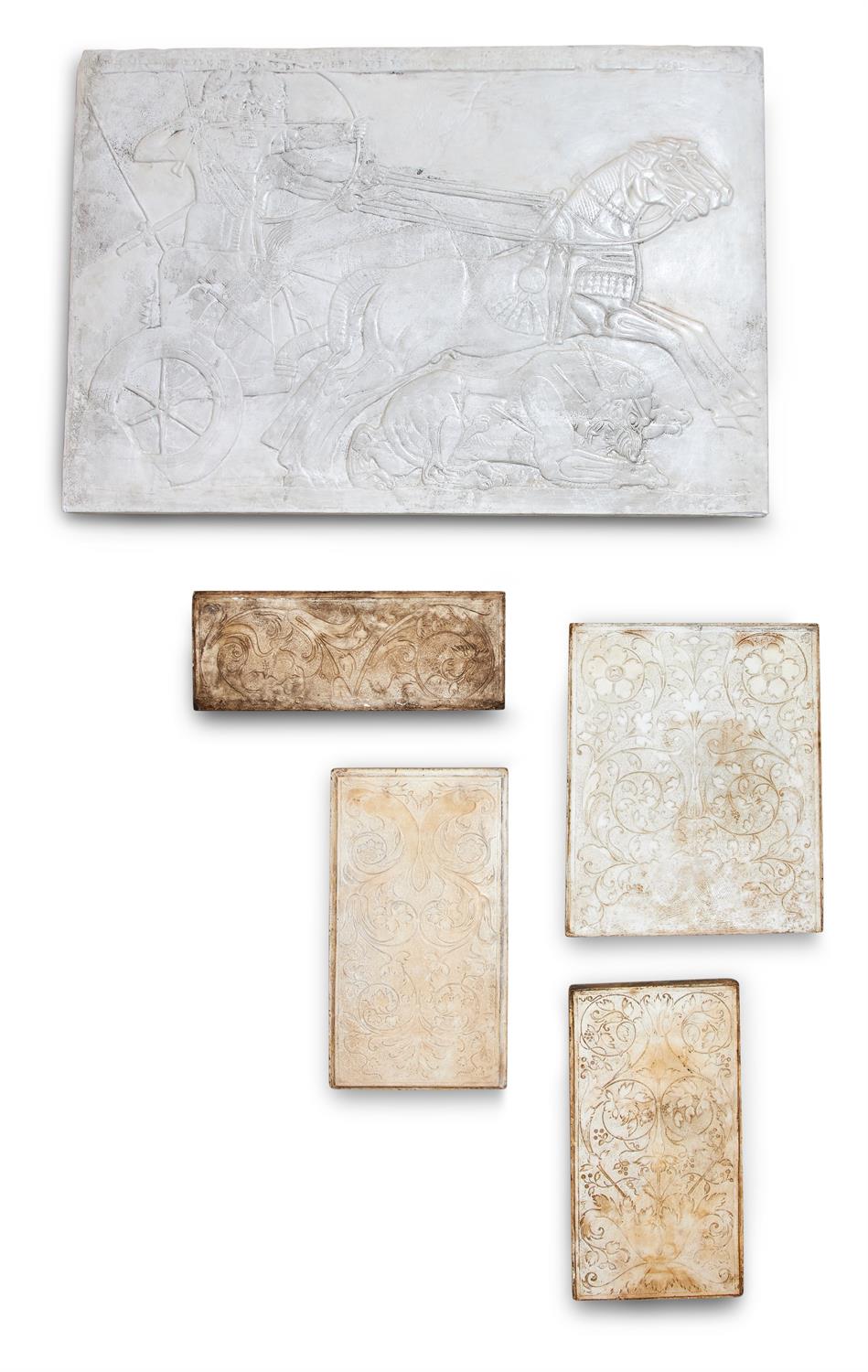 A COLLECTION OF SEVEN ASSORTED PLASTER MOULDINGS AND PANELS, MOSTLY 20TH CENTURY - Image 2 of 2