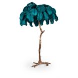 A 'PEACOCK' RESIN AND OSTRICH FEATHER FLOOR LAMP, BY A MODERN GRAND TOUR