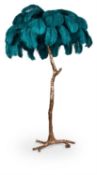 A 'PEACOCK' RESIN AND OSTRICH FEATHER FLOOR LAMP, BY A MODERN GRAND TOUR