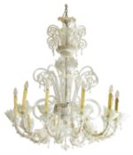 A PAIR OF MURANO CLEAR GLASS TEN LIGHT CHANDELIERS, 20TH CENTURY