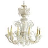 A PAIR OF MURANO CLEAR GLASS TEN LIGHT CHANDELIERS, 20TH CENTURY