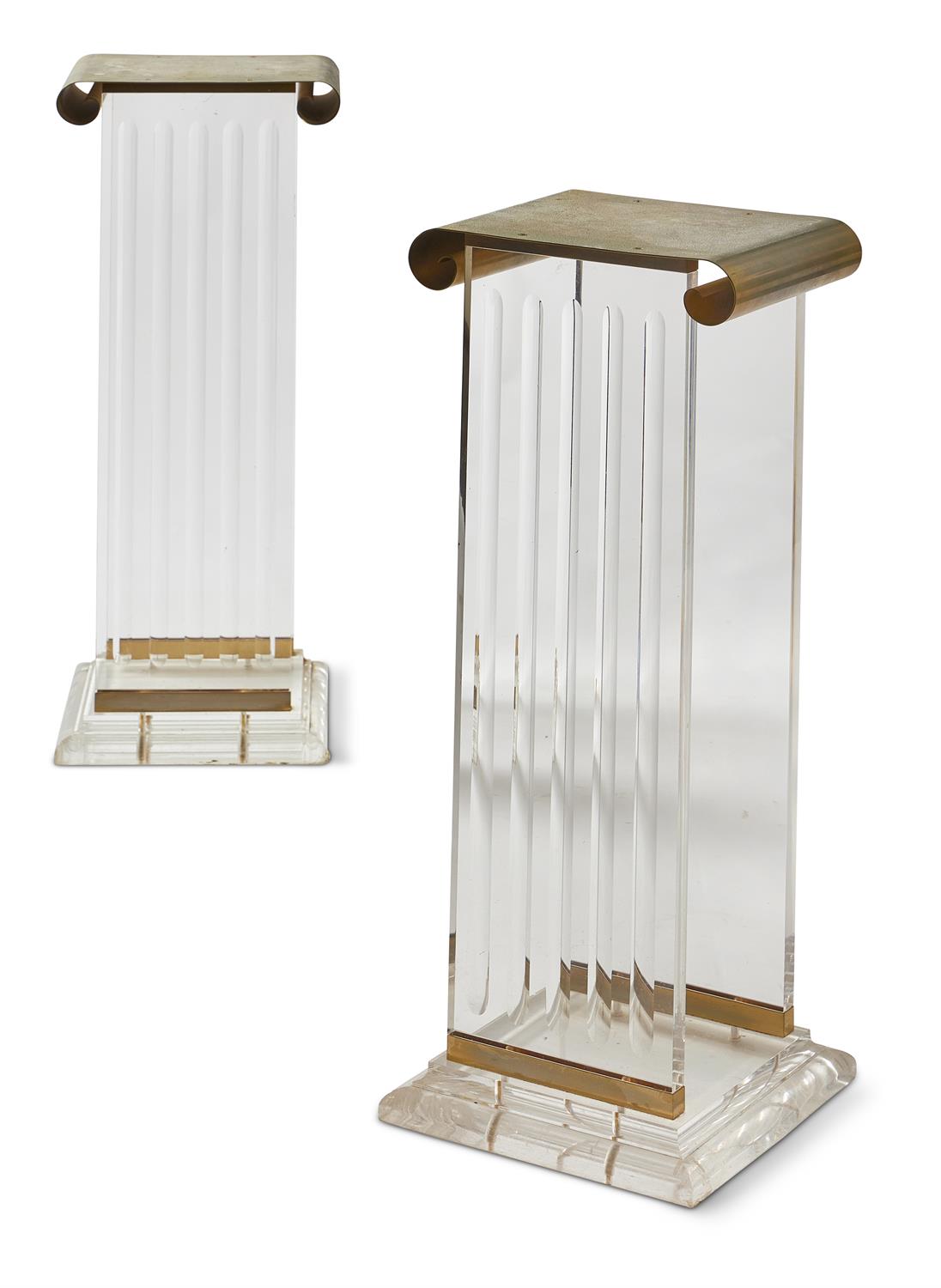 A PAIR OF PERSPEX AND GILT METAL COLUMNAR STANDS, SECOND HALF 20TH CENTURY