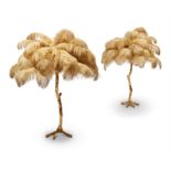 A PAIR OF LARGE GILT RESIN AND OSTRICH FEATHER TABLE LAMPS, BY A MODERN GRAND TOUR