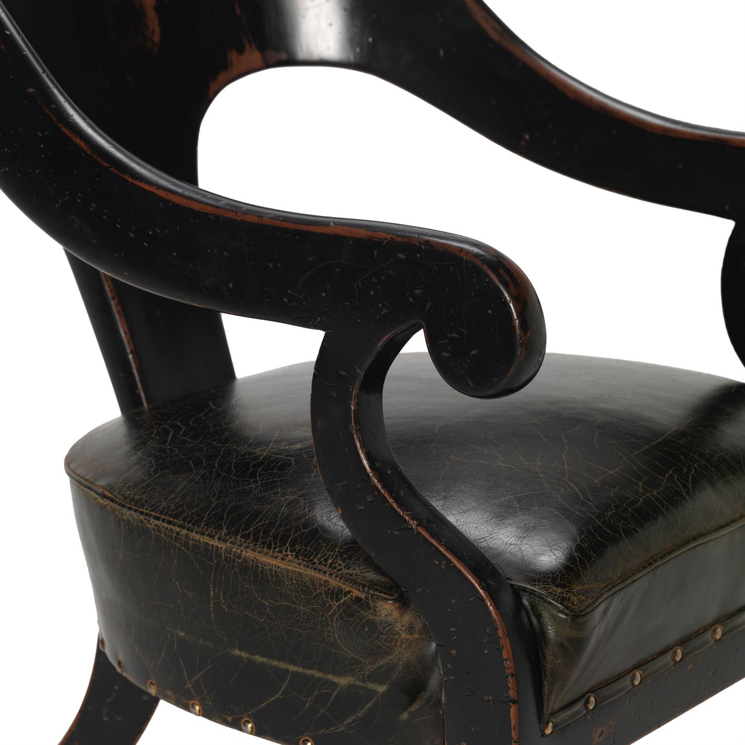 A PAIR OF REGENCY STYLE EBONISED 'ROMAN' ARMCHAIRS - Image 2 of 2