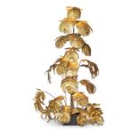 A LARGE GILT METAL FOLIATE SCULPTURAL FLOOR LAMP