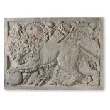 A RELIEF-CAST PLASTER PANEL OF THE DEVONSHIRE LION, MODERN