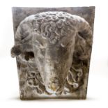 A PAIR OF PLASTER CAST OF RAM'S HEAD KEY STONES, MODERN