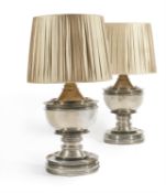 A PAIR OF ITALIAN OVERSIZED ALUMINIUM TABLE LAMPS