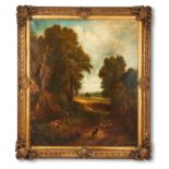 MANNER OF FREDERICK WALTERS WATTS, A WOODED LANDSCAPE WITH A YOUNG BOY, SHEEP AND GOATS