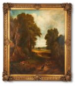 MANNER OF FREDERICK WALTERS WATTS, A WOODED LANDSCAPE WITH A YOUNG BOY, SHEEP AND GOATS