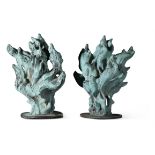 TWO FRENCH OR BRITISH VERDIGRIS BRONZE FLAMBEAU FINIALS