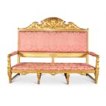 A CONTINENTAL GILTWOOD HALL CANAPE